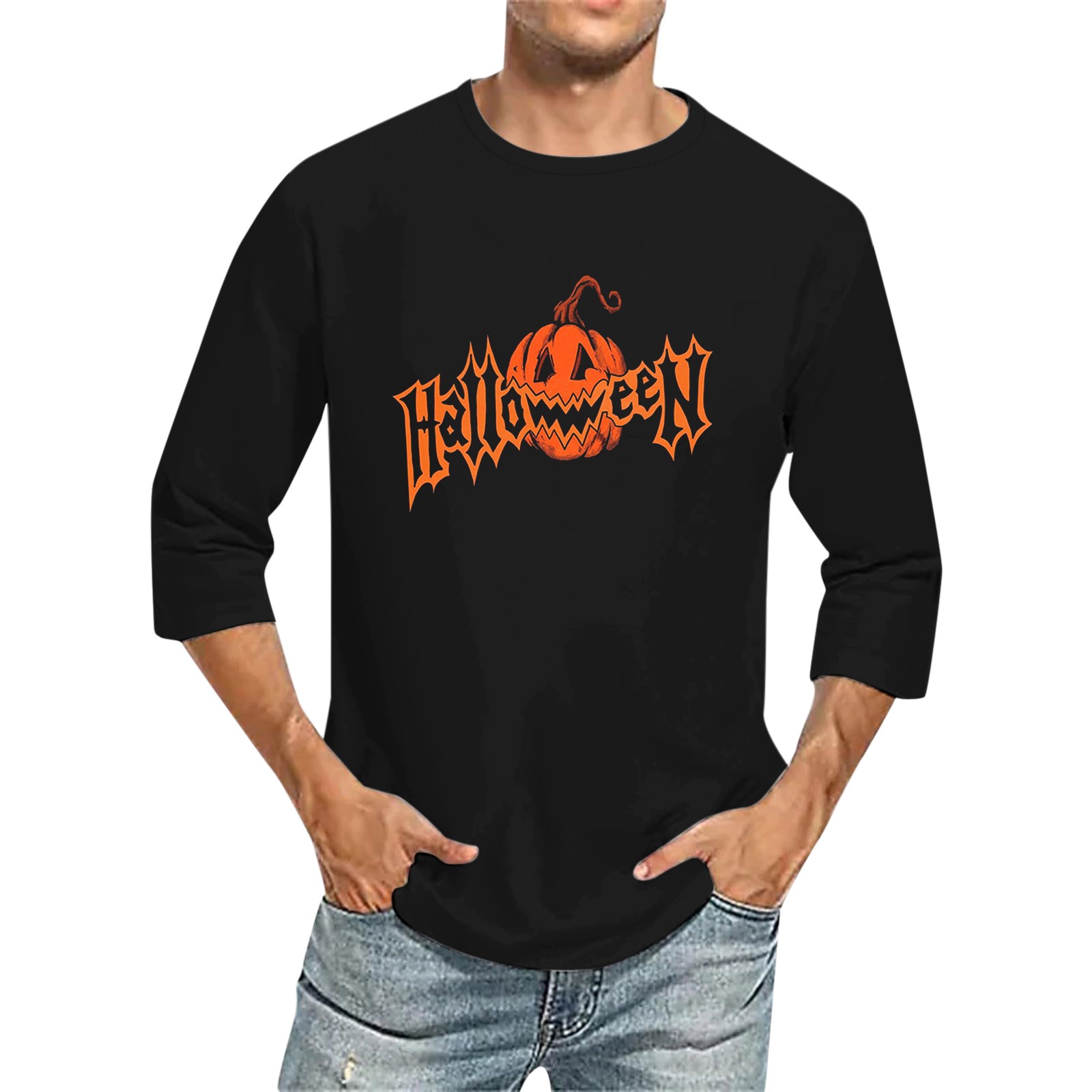Men's 3D Printed T Shirts 3/4 Sleeve Round Neck Halloween Casual Large Size Tops - Bild 22 von 42